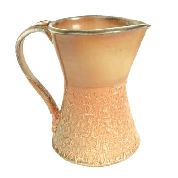 Vintage Textured Pitcher with Handle Fat Lava Peach Gold Ceramic Art Pottery - Picture 1 of 6